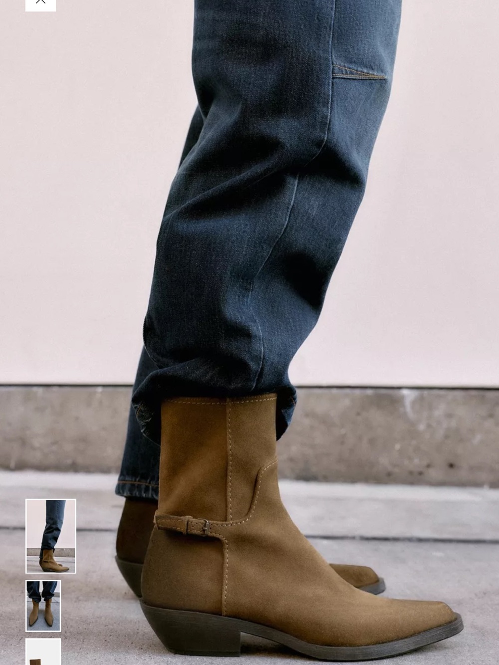 Zara Tan Suede Ankle Boots with Buckle Detail